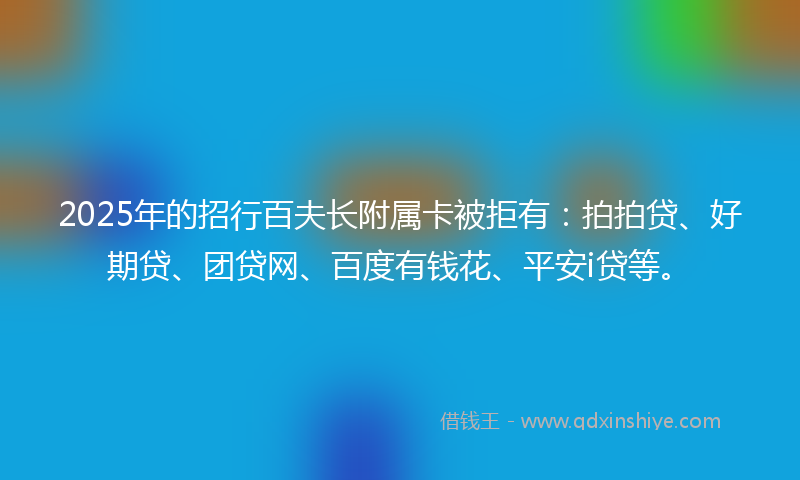 2025年的招行百夫长附属卡被拒有：拍拍贷、好期贷、团贷网、百度有钱花、平安i贷等。
