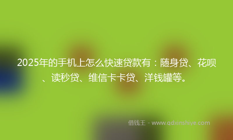 2025年的手机上怎么快速贷款有：随身贷、花呗、读秒贷、维信卡卡贷、洋钱罐等。