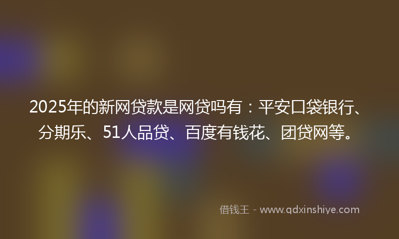 2025年的新网贷款是网贷吗有：平安口袋银行、分期乐、51人品贷、百度有钱花、团贷网等。