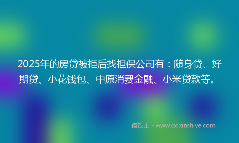 2025年的房贷被拒后找担保公司有：随身贷、好期贷、小花钱包、中原消费金融、小米贷款等。