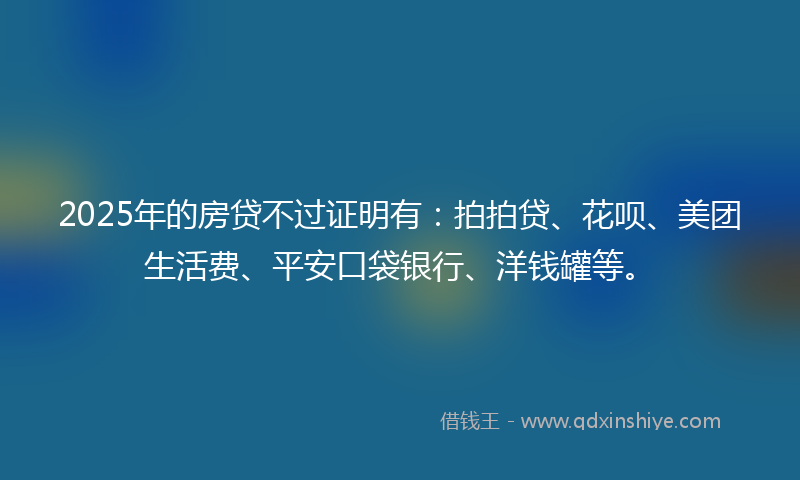 2025年的房贷不过证明有：拍拍贷、花呗、美团生活费、平安口袋银行、洋钱罐等。