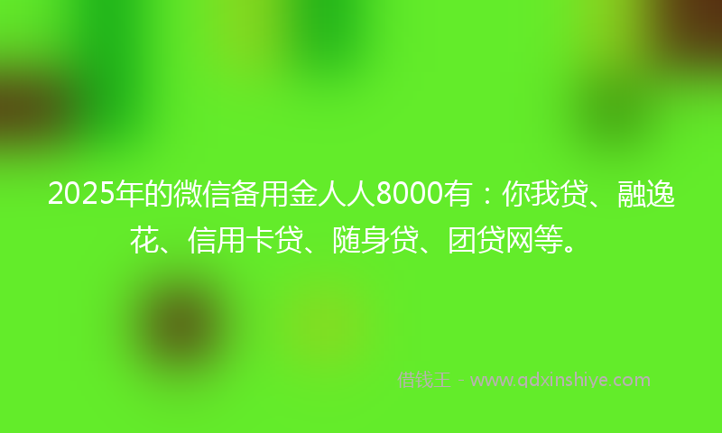 2025年的微信备用金人人8000有：你我贷、融逸花、信用卡贷、随身贷、团贷网等。