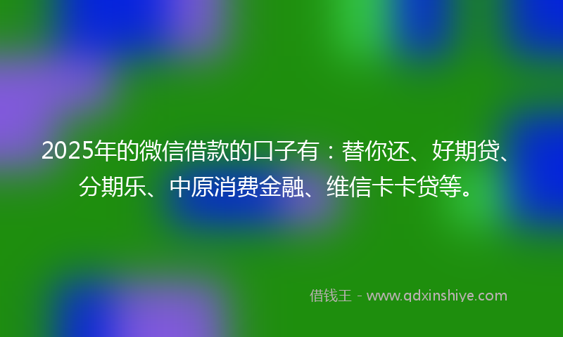 2025年的微信借款的口子有：替你还、好期贷、分期乐、中原消费金融、维信卡卡贷等。