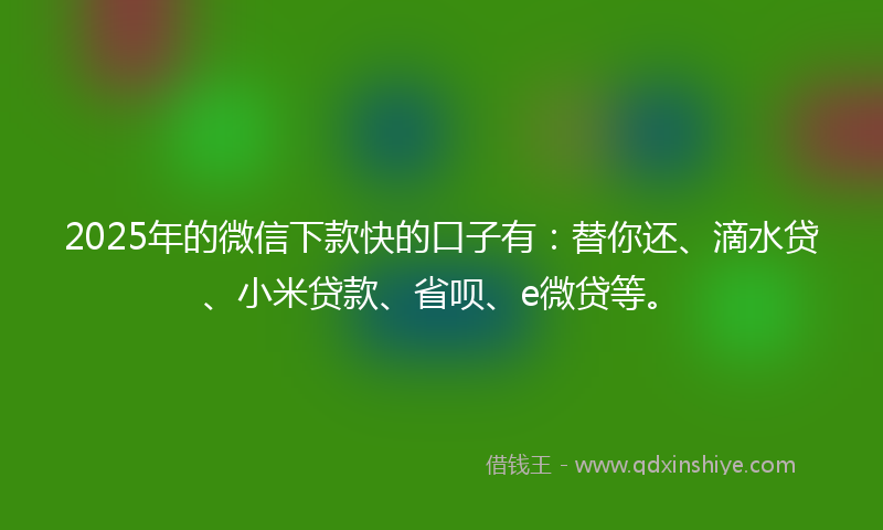 2025年的微信下款快的口子有：替你还、滴水贷、小米贷款、省呗、e微贷等。