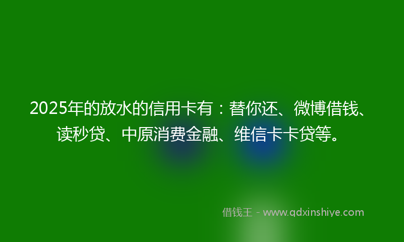 2025年的放水的信用卡有：替你还、微博借钱、读秒贷、中原消费金融、维信卡卡贷等。