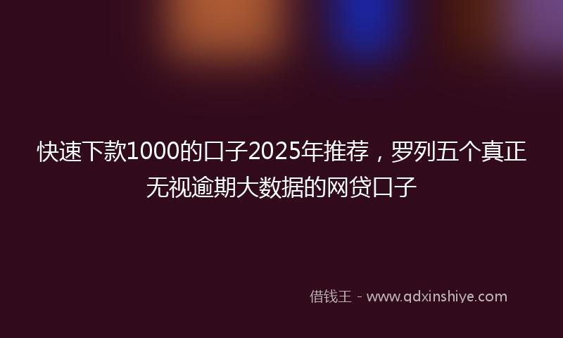 快速下款1000的口子2025年推荐，罗列五个真正无视逾期大数据的网贷口子