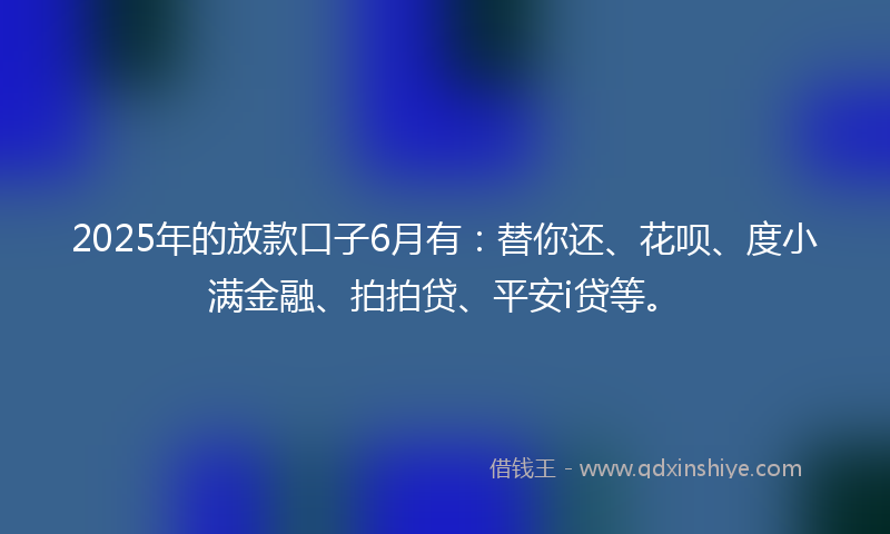 2025年的放款口子6月有：替你还、花呗、度小满金融、拍拍贷、平安i贷等。