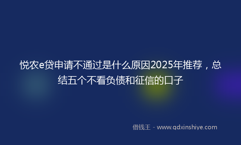 悦农e贷申请不通过是什么原因2025年推荐，总结五个不看负债和征信的口子