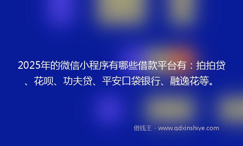 2025年的微信小程序有哪些借款平台有：拍拍贷、花呗、功夫贷、平安口袋银行、融逸花等。