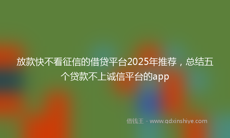 放款快不看征信的借贷平台2025年推荐，总结五个贷款不上诚信平台的app
