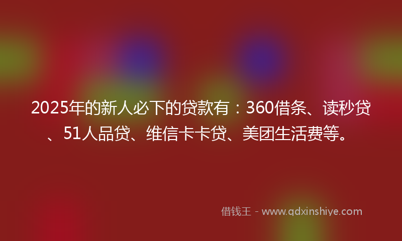 2025年的新人必下的贷款有：360借条、读秒贷、51人品贷、维信卡卡贷、美团生活费等。