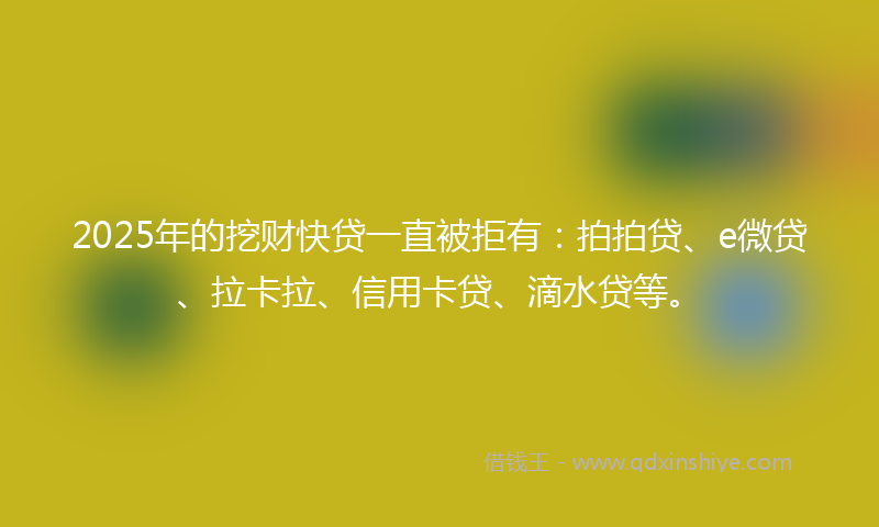 2025年的挖财快贷一直被拒有：拍拍贷、e微贷、拉卡拉、信用卡贷、滴水贷等。