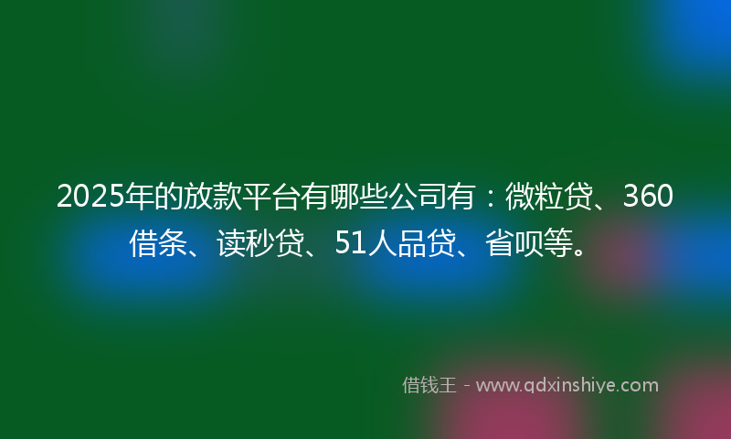 2025年的放款平台有哪些公司有：微粒贷、360借条、读秒贷、51人品贷、省呗等。