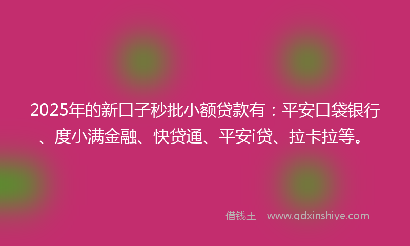 2025年的新口子秒批小额贷款有：平安口袋银行、度小满金融、快贷通、平安i贷、拉卡拉等。