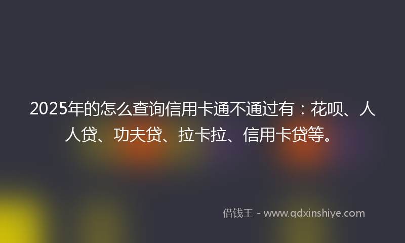 2025年的怎么查询信用卡通不通过有：花呗、人人贷、功夫贷、拉卡拉、信用卡贷等。