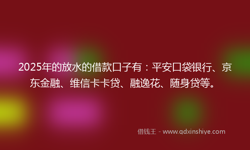 2025年的放水的借款口子有：平安口袋银行、京东金融、维信卡卡贷、融逸花、随身贷等。