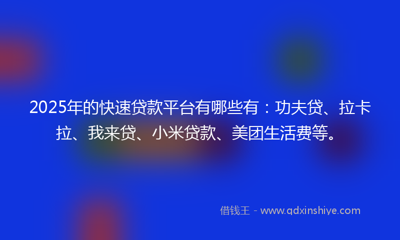 2025年的快速贷款平台有哪些有：功夫贷、拉卡拉、我来贷、小米贷款、美团生活费等。