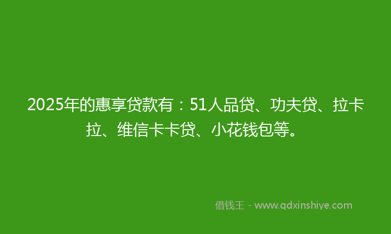 2025年的惠享贷款有：51人品贷、功夫贷、拉卡拉、维信卡卡贷、小花钱包等。