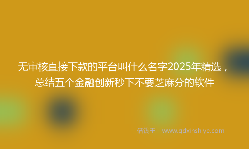 无审核直接下款的平台叫什么名字2025年精选，总结五个金融创新秒下不要芝麻分的软件