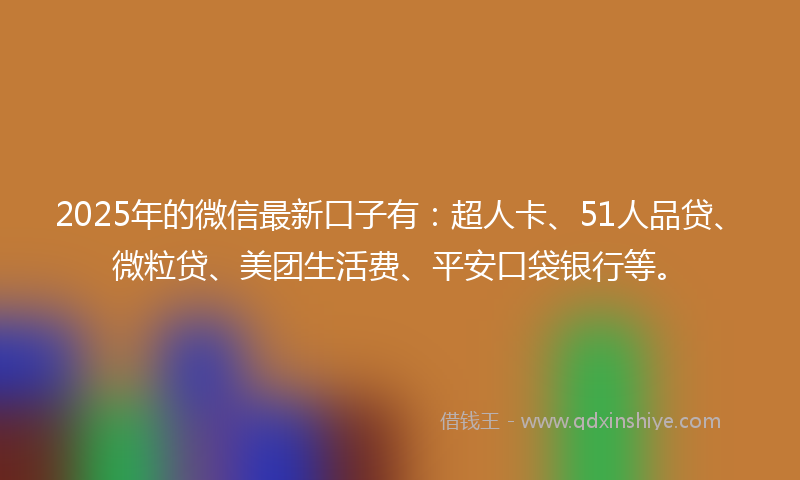 2025年的微信最新口子有：超人卡、51人品贷、微粒贷、美团生活费、平安口袋银行等。