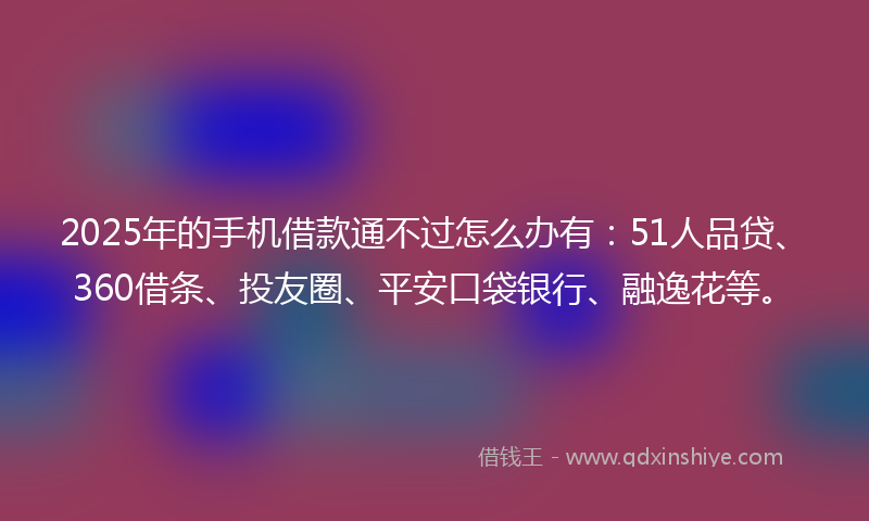 2025年的手机借款通不过怎么办有：51人品贷、360借条、投友圈、平安口袋银行、融逸花等。
