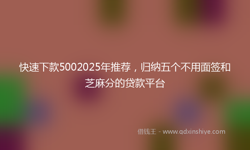 快速下款5002025年推荐，归纳五个不用面签和芝麻分的贷款平台