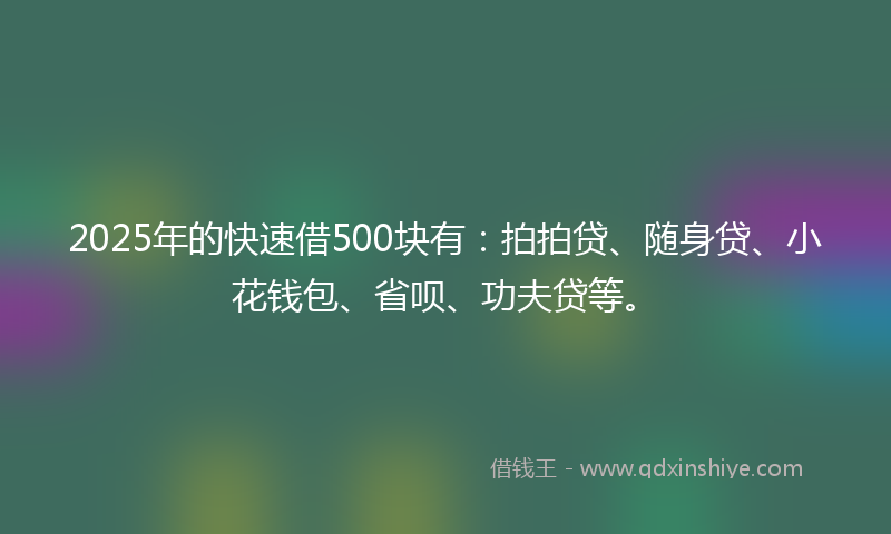 2025年的快速借500块有：拍拍贷、随身贷、小花钱包、省呗、功夫贷等。
