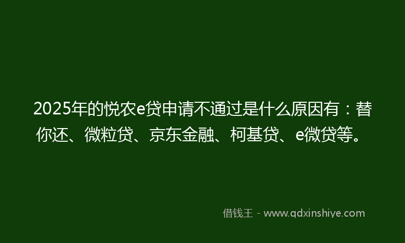2025年的悦农e贷申请不通过是什么原因有：替你还、微粒贷、京东金融、柯基贷、e微贷等。