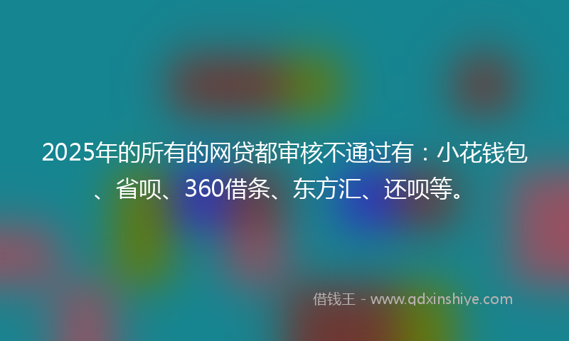 2025年的所有的网贷都审核不通过有：小花钱包、省呗、360借条、东方汇、还呗等。