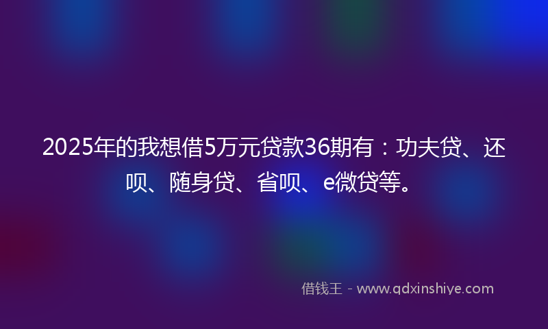 2025年的我想借5万元贷款36期有：功夫贷、还呗、随身贷、省呗、e微贷等。