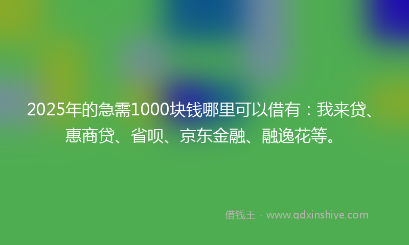 2025年的急需1000块钱哪里可以借有：我来贷、惠商贷、省呗、京东金融、融逸花等。