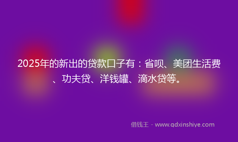 2025年的新出的贷款口子有：省呗、美团生活费、功夫贷、洋钱罐、滴水贷等。