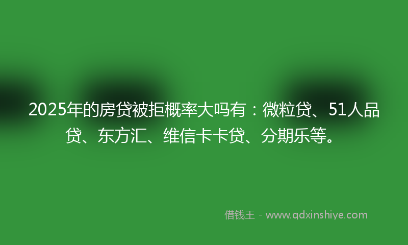 2025年的房贷被拒概率大吗有：微粒贷、51人品贷、东方汇、维信卡卡贷、分期乐等。