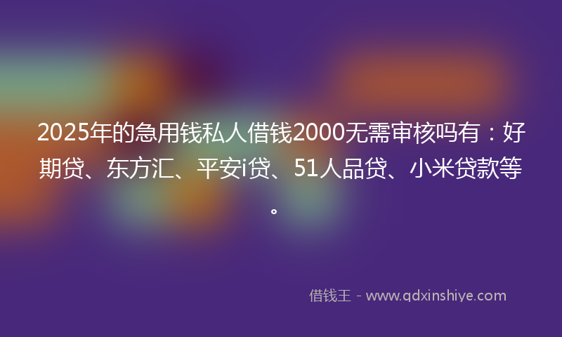 2025年的急用钱私人借钱2000无需审核吗有：好期贷、东方汇、平安i贷、51人品贷、小米贷款等。