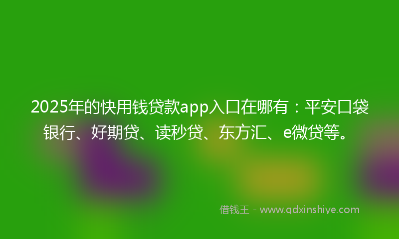 2025年的快用钱贷款app入口在哪有：平安口袋银行、好期贷、读秒贷、东方汇、e微贷等。