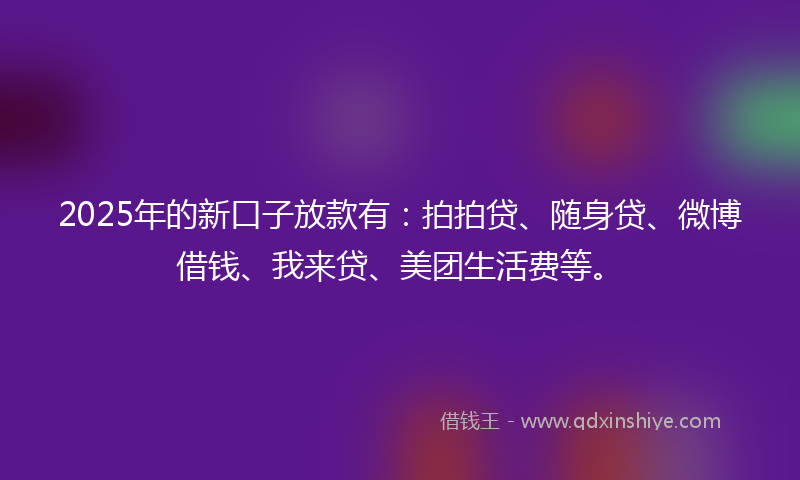 2025年的新口子放款有：拍拍贷、随身贷、微博借钱、我来贷、美团生活费等。