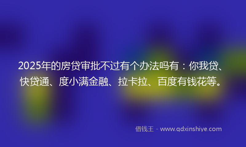 2025年的房贷审批不过有个办法吗有：你我贷、快贷通、度小满金融、拉卡拉、百度有钱花等。