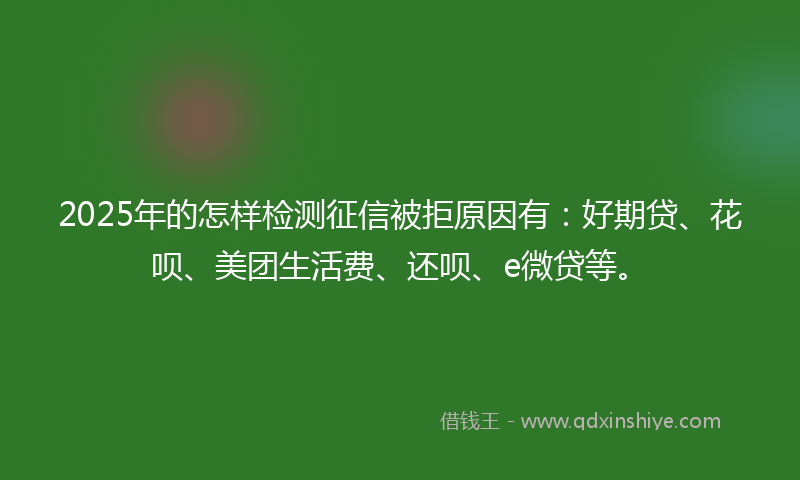 2025年的怎样检测征信被拒原因有：好期贷、花呗、美团生活费、还呗、e微贷等。