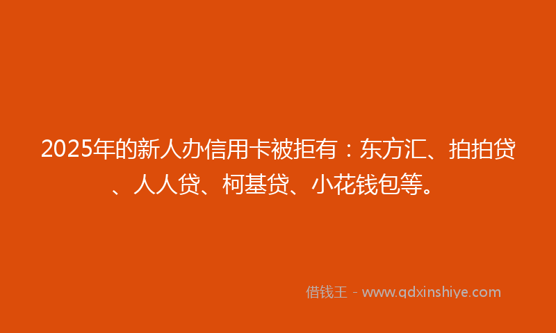 2025年的新人办信用卡被拒有：东方汇、拍拍贷、人人贷、柯基贷、小花钱包等。