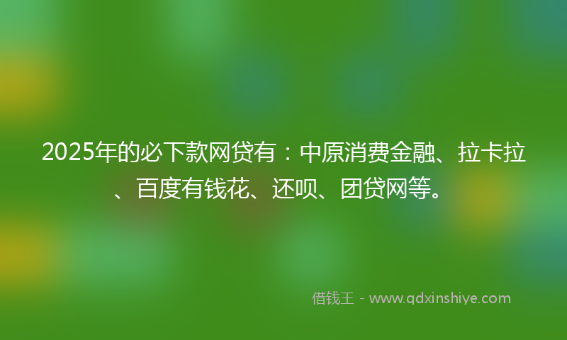 2025年的必下款网贷有：中原消费金融、拉卡拉、百度有钱花、还呗、团贷网等。