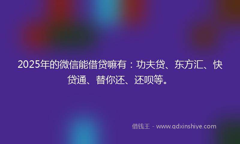 2025年的微信能借贷嘛有：功夫贷、东方汇、快贷通、替你还、还呗等。