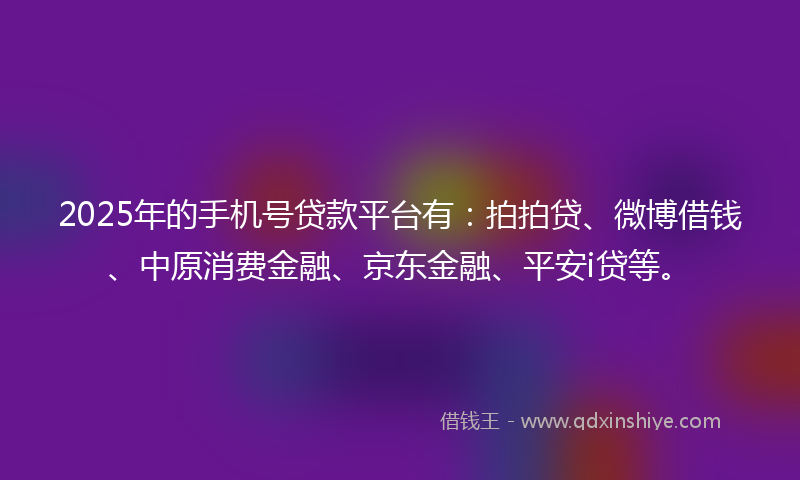 2025年的手机号贷款平台有：拍拍贷、微博借钱、中原消费金融、京东金融、平安i贷等。