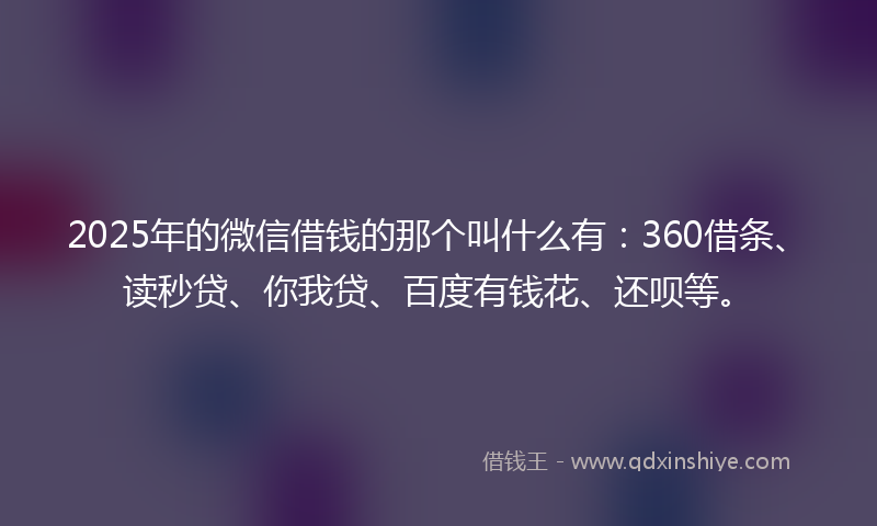 2025年的微信借钱的那个叫什么有：360借条、读秒贷、你我贷、百度有钱花、还呗等。