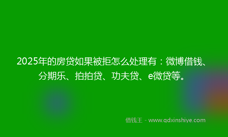 2025年的房贷如果被拒怎么处理有：微博借钱、分期乐、拍拍贷、功夫贷、e微贷等。