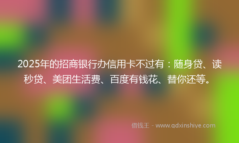 2025年的招商银行办信用卡不过有：随身贷、读秒贷、美团生活费、百度有钱花、替你还等。