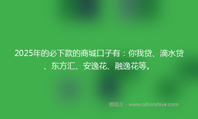 2025年的必下款的商城口子有：你我贷、滴水贷、东方汇、安逸花、融逸花等。