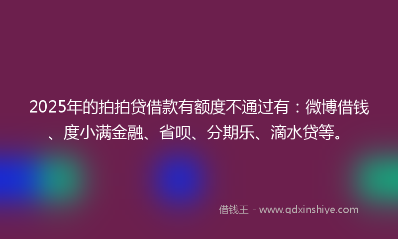 2025年的拍拍贷借款有额度不通过有：微博借钱、度小满金融、省呗、分期乐、滴水贷等。