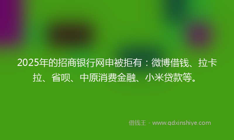 2025年的招商银行网申被拒有：微博借钱、拉卡拉、省呗、中原消费金融、小米贷款等。