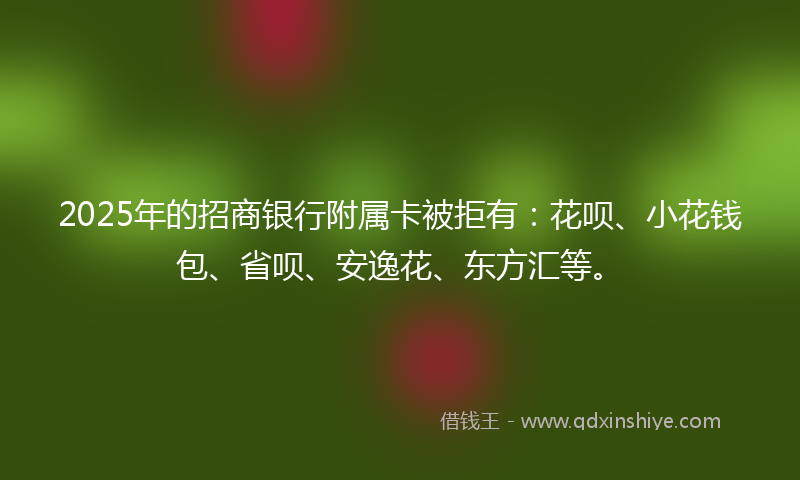 2025年的招商银行附属卡被拒有：花呗、小花钱包、省呗、安逸花、东方汇等。