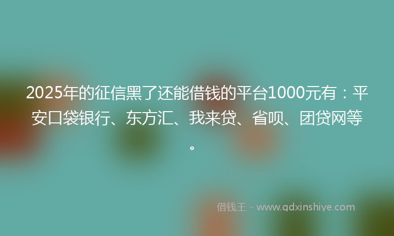 2025年的征信黑了还能借钱的平台1000元有：平安口袋银行、东方汇、我来贷、省呗、团贷网等。